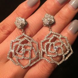 Dangle Earrings Hollow Out Delicate Rose Flower Cluster Camellia Stud Classic For Women 2023 Luxury Korean Stylish