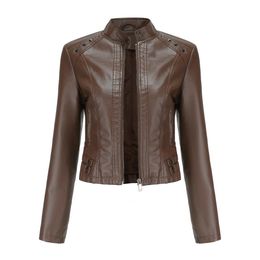 Jackets Women's Moto Biker Zipper Jacket 2022 Short Motorcycle Leather Jacket Spring Autumn Coat Veste Femme Chaqueta Mujer Black Coffee