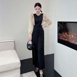 Casual Dresses Fall 2023 French Sense Of Niche Falbala Hitting Scene Show High Thin Wide-legged Pants Long Sleeve Jumpsuits Dress