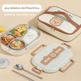 Dinnerware Sets Portable Thermal Lunch Box Japanese Style Cartoon Bento Sealed Leakproof Container With Bags Microwavable