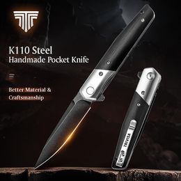 Messen TRIVISA Folding Pocket Knife G10 Handle with Flipper 3.54" BOHLER K110 Blade Tactical Knives with Clip EDC Hunting Tool for Men