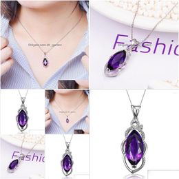 Pendant Necklaces Fysl Sier Plated Marquise Shape Natural Amethysts Crystal Link Chain Necklace Trendy Jewelry Drop Delivery Dhgarden Dhpnv