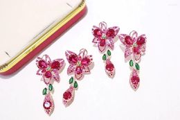 Dangle Earrings Luxury Cubic Zirconia Women For Wedding Flower Brightly Painted Ear Party Jewelry Fancy Girl Gift