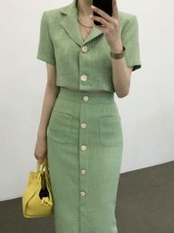 Two Piece Dress Korean Chic Slim Small Fragrance Tweed Two Piece Set Women Short Jacket Coat Long Skirt Suits French Vintage 2pcs Outfits 230503