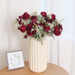 Decorative Flowers Simulated Rose High-Grade Handmade Bouquet Wedding Decoration Home Desktop Vase Flower Arrangement Silk Cloth Artificial