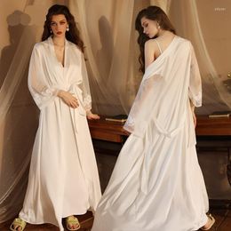 Ladies' Sleep Lounge 2023ss new Hot trend Ladies' Pajama French Bridal Vintage pajama Sexy long kimono dress Lace bathrobe Underwear Ice Silk robe