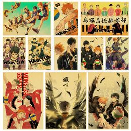 Wall Stickers Haikyuu!! Japanese Sport Anime Vintage Kraft Paper Poster Of Animated Main Character Sticker For Home Decoration