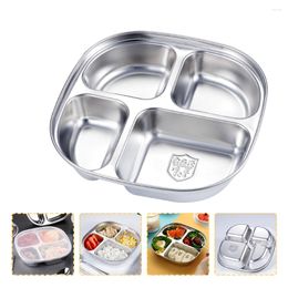 Bowls Stainless Steel Divided Plates Compartment Trays 4- Section For Lunches Kids Portion Control Camping Silver