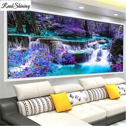 Stitch 5D DIY Diamond Painting Grand Purple Waterfalls Cross Stitch Full Picture 5d Diamond Embroidery Mosaic Decoration large F262