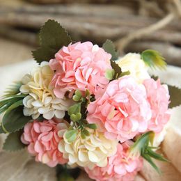 Decorative Flowers & Wreaths 10 Heads Flower Head Silk Hydrangea Artificial White Wedding Bridal Bouquet Small Fake Party DIY Decor