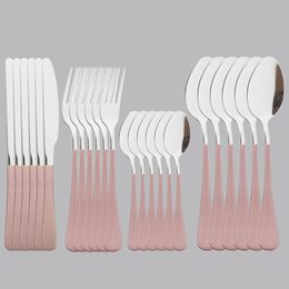 Dinnerware Sets Pink Silver Mirror Cutlery Set 24Pcs Dinnerware Set Flatware Cutlery Fork Knife Spoon Stainless Steel Silverware Tableware Set 230503