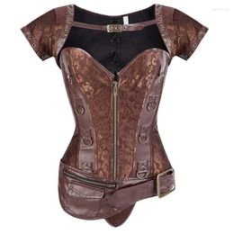 Bustiers & Corsets Gothic Steampunk Clothing Women Plus Size Vintage Pu Leather Corset Brown Outerwear Bustier Corselet Overbust Tops