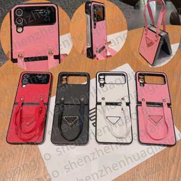 Z Flip 4 Phone Cases For Samsung Galaxy Z flip 3 5G Cover For Galaxy ZFlip3 Zflip1 2 Classic Luxury Black Pink White Hard PC Case Fashion With Diamond Ring holder Hand Rope