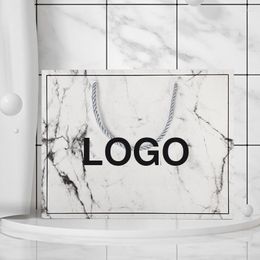 Gift Wrap 10 Pcs Custom Logo Marble Clothing Shopping Hand Bag Christmas Day Birthday Paper Package Rope Bags