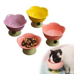 Feeding New High Foot Pets Ceramic Bowl Plate Nonslip Flower Shape Cats and Dogs Puppy Feeder Protection Cervical Pets Feeding Supplies