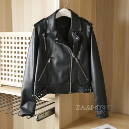 Jackets ZAAHONEW New Autumn Winter Women Black Faux Leather Jacket Fashion Solid Zipper Biker Coat Female