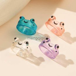 Band Rings Korean Cute Colourful Transparent Resin Frog For Women Girl Fashion Cartoon Animal Acrylic Finger Ring Party Jewellery Gifts Y23