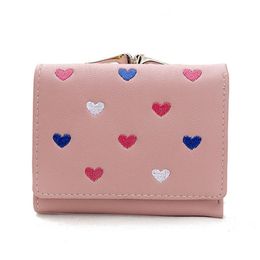 Wallets Women Wallet Female Leather Purse Trifold Card Coin Holder Luxury Designer Short Cute Embroidered Money Change Purses