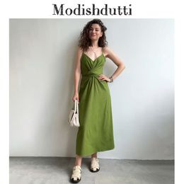 Casual Dresses Modishdutti Spring Summer Women Sexy VNeck Backless Camisole Party Dress Casual Sleeveless Green Linen Midi Dresses Ladies 230503