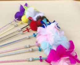 Toys usd2.1/pc Funny Cat Teaser Toy with Bell Feather Wand Stick Pet Kitten Play Interactive Toys cat fishing pole 15pcs/lot