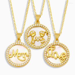 Pendant Necklaces FLOLA Stone Mama Mom Necklace For Women Round Boy And Girl Love Couple Family Jewellery Mother's Day Gift Nket71