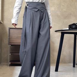 Capris Spring Summer Women's Casual Solid Colour High Waist Belt Decorative Loose Wide Leg Pants