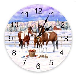 Wall Clocks Horses And Rabbits In The Snow Winter Clock Modern Design Living Room Decoration Mute Hanging Watch Home Decor