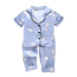 Pajamas Summer kids pajamas Set Girls Boys Stitch Pajamas Giraffe Sleepwear 2PCS Short Sleeve Blouse TopsNight Pants Pyjamas Set 230503