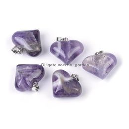 Pendant Necklaces 5Pcs/Lot Heart Shape Tiger Eye Amethyst Lapis Cherry Blossom Agate Women Stone Drop Delivery Jewellery Pendan Dhgarden Dhf4N