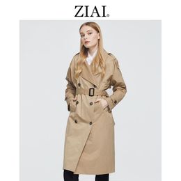 Women's Trench Coats Ziai 2023 Women Coat Casual England Style Sale Female Jacket Long Kakhi And Army Green Perfect Quality Instock ZS-7246