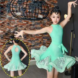 Stage Wear 2023 Lace Kids Est Sexy Ballroom Dresses Tango Salsa Latin Dance Dress Children Black For Girls Sleeveless