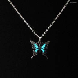 Pendant Necklaces Punk Luminous Butterfly Necklace For Women Men Stainless Steel Glowing In Dark Long Chain Choker Jewellery Gift