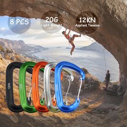 Cords Slings and Webbing 8 Pcs Professional Carabiners D Shape 12 KN Climbing Carabiner Hooks Outdoor Protective Hammocks Camping Buckle 230503