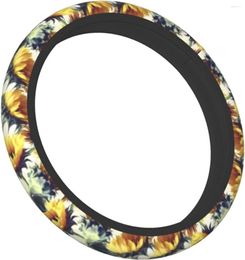 Steering Wheel Covers Floral Retro Sunflowers Car Cover Protector Anti-Slip BreathableSweat Absorption Universal 15 Inch