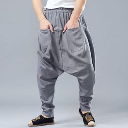 Pants High Quality Linen Men Baggy Harem Pants Hip hop Harem CrossPants Desert Trousers Casual Linen Pants Male Clothing