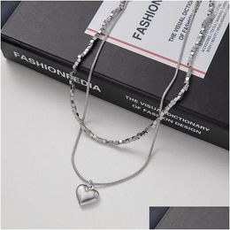 Pendant Necklaces Love Heart Charm Clavicle Chain Necklace For Women Layered Sier Square Titanium Steel Choker Gothic Party Dhgarden Dhr3E