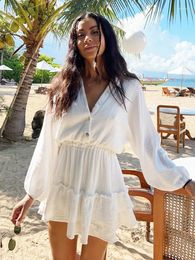 Casual Dresses Chicheca Lantern Sleeve Women Fall Outfit White Dress 2023 Summer Ruffles Spring Short Elegant Beach Vestidos