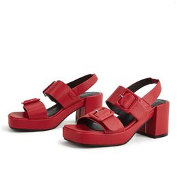 Sandals Spring Fall 2023 Women's Retro Chunky High Heeled For Women Red Platform