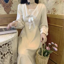 Casual Dresses Elegant Women Dress White Long Sleeve Korean Fashion Office Ladies Girls Kawaii Sweet Fairy Vintage Party Autumn 2023