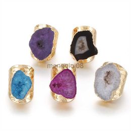 Band Rings Irregular Geode Genuine Stone Hole Open Ring for Women Purple Crystal Adjustable 1pcs Random Y23