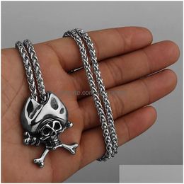 Pendant Necklaces Retro Skl Hat Mens Personality Fashion Bone Titanium Steel Stainless Jewelry Gift Wholesale Drop Delivery P Dhgarden Dhnaw