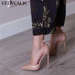 Dress Shoes Veowalk Ankle Strap Women D'Orsay Pointed Toe Stiletto Pumps Ladies Solid Dress High Heel Shoes 12cm 10cm 8cm Black White