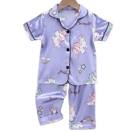 Pyjamas 1-10 Years Children's Pyjamas Set Baby Suit Kids Clothes Toddler Girls Lce Silk Cartoon Unicorn Prints Tops Pants Nightgown Girl 230503