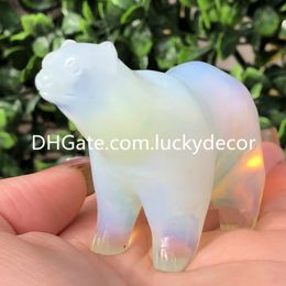 Beautiful Little Opalite Polar Bear Sculpture Decor Hand Carved Cool Realistic Synthetic Quartz Crystal Figurine Animal Collection Statue Meditators Gift 10Pcs