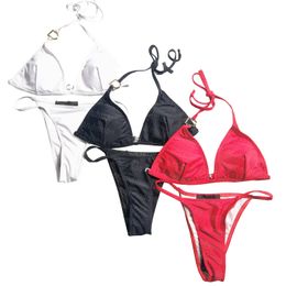 Seksowny strój kąpielowy Halter damski dwuczęściowy strój kąpielowy w jednolitym kolorze zestaw bikini Designer Split kostium kąpielowy