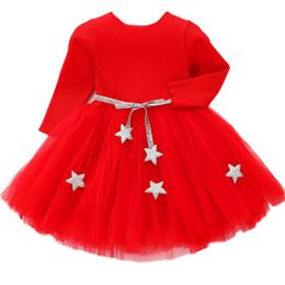 Girl Dresses Girl's Christmas Baby Girls Sweaters Dress Cute Star Long Sleeve Toddler Red Princess 1-5 Years Winter Autumn Kids Clothes