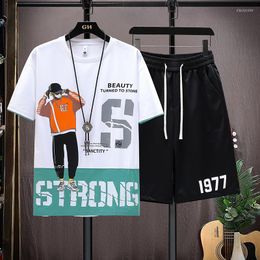 Men's Tracksuits Summer Men's Sets Fashion Korean Tracksuit Men Short Sleeve T Shirts Sport Shorts Suit Casual Clothing Mens