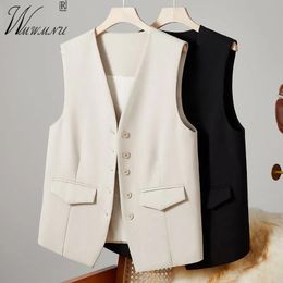 Parkas Formal Work Suit Vest Office Lady Classical Waistcoat Spring Autumn Beige Black Short Sleeveless Jackets 3xl Large Size Chalecos