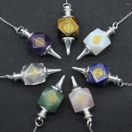 Pendant Necklaces Colorful Natural Semiprecious Stone Crystal Tiger Eye Spirit Healing Reiki Symbol Hypnotherapy Spiritual Pendulum