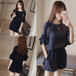 Sets M4xl 2022 Summer Two Piece Set Women Short Sleeve Tops+shorts Sets Suits Casual Fashion Office Female Set Black Navy